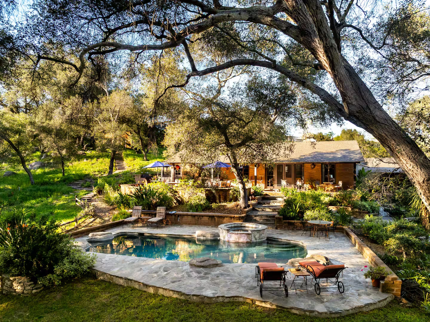 Historic adobe hacienda with pool and oak trails in Fallbrook, California